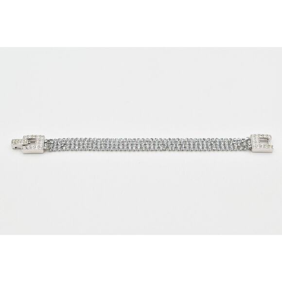 Swarovski Mesh Crystal Tennis Bracelet Prong Rhinestone Silver Swan Signed BinAW - Picture 9 of 12